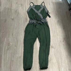 Young Fabulous & Broke Green Beaded Jumpsuit with Spaghetti Straps
